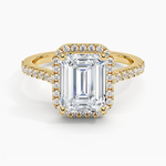 bague Emerald halo pavé  en or , diamant